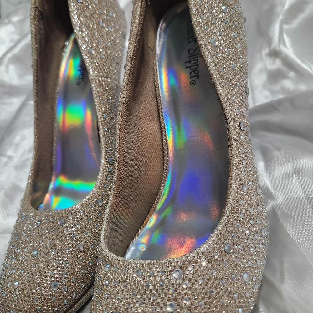 Elegant Rose Gold Glitter W/ Jewel Heels